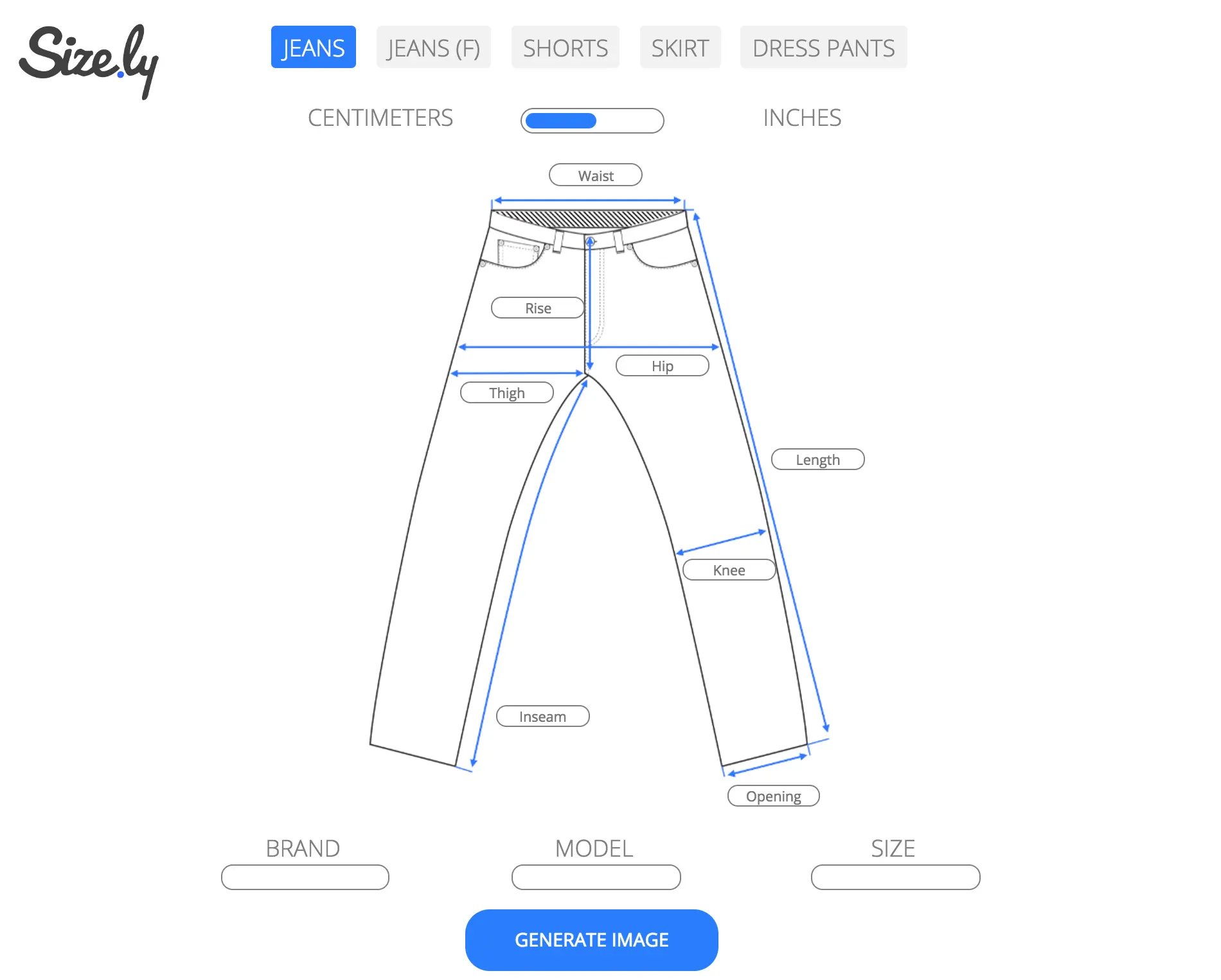 Example branded size chart with bust, waist, and length measurements ready to embed in a listing