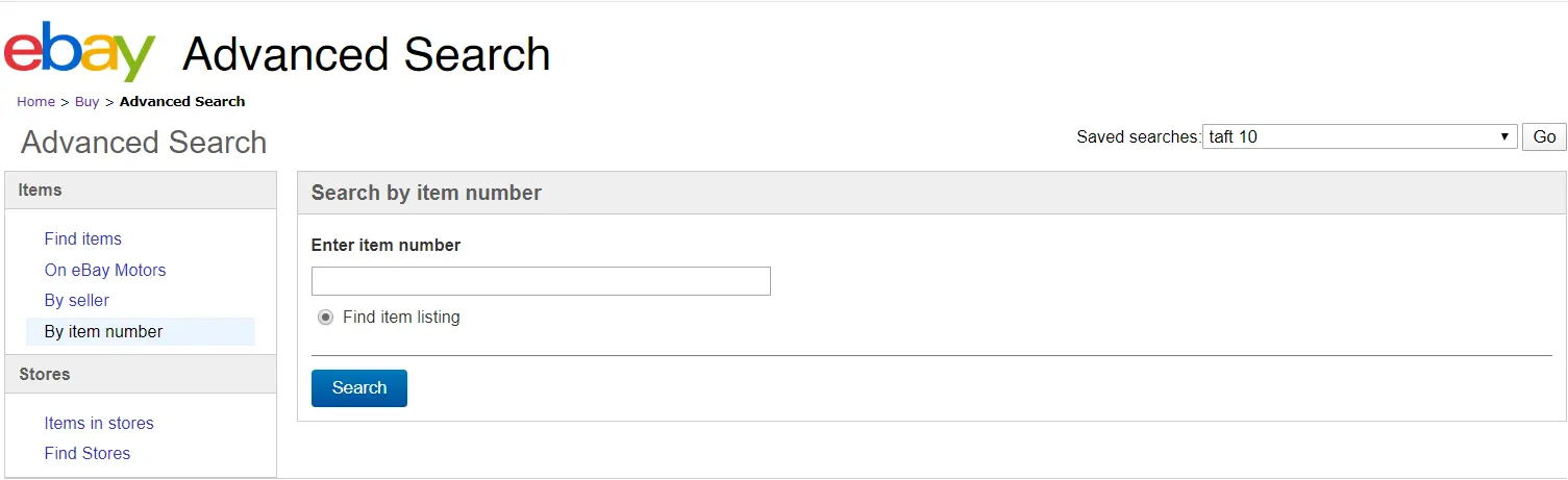 Feld zur Suche nach Artikelnummer in der erweiterten eBay-Suche