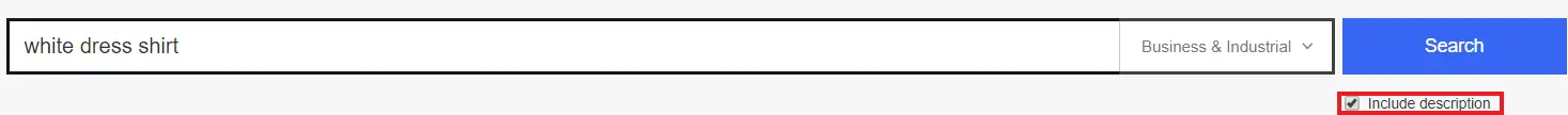 The Include description checkbox enabled in eBay search options