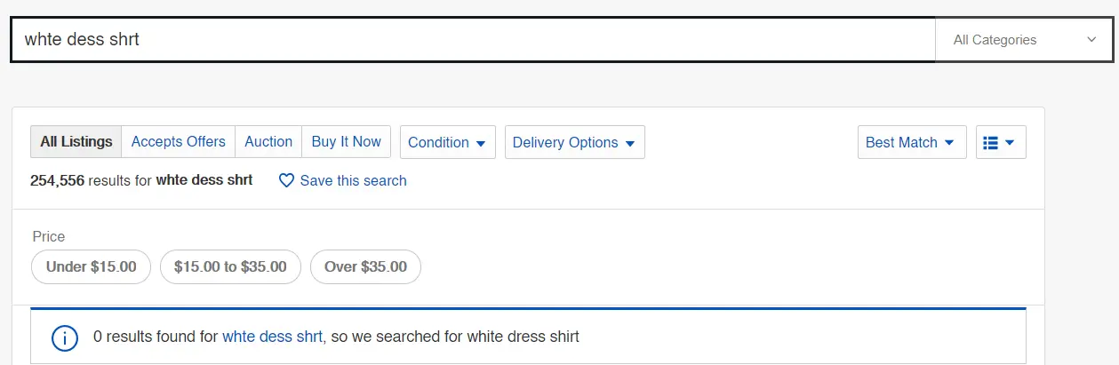 Beispiel eines eBay-Angebots mit Tippfehler im Titel, das der normalen Suche entgeht