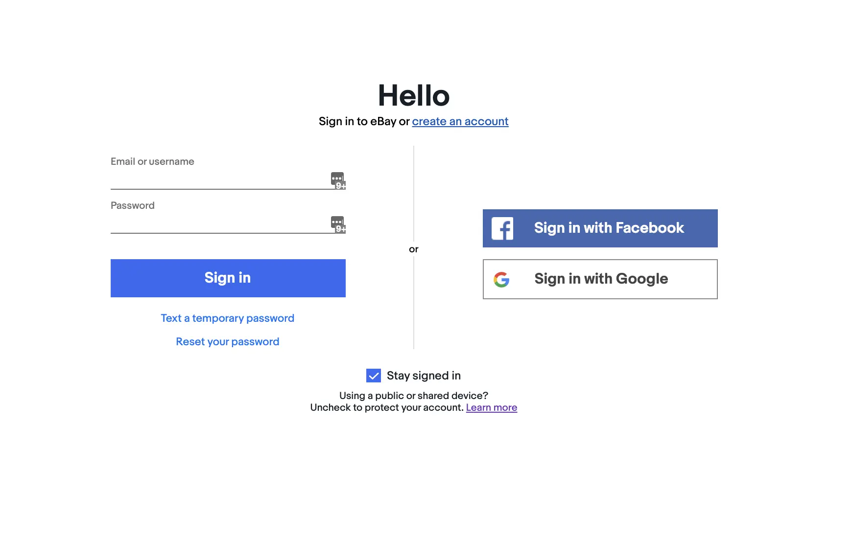 eBay sign-in page where sellers log in to manage their account