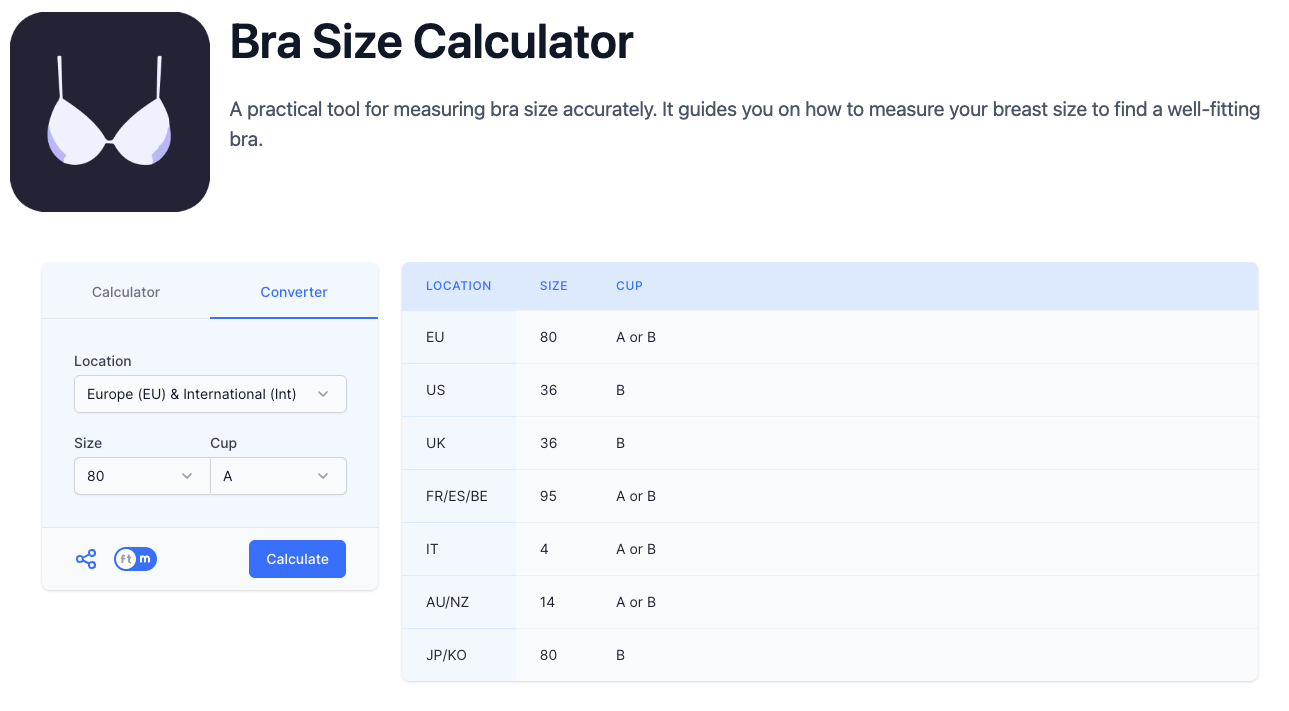 Sizely bra size calculator