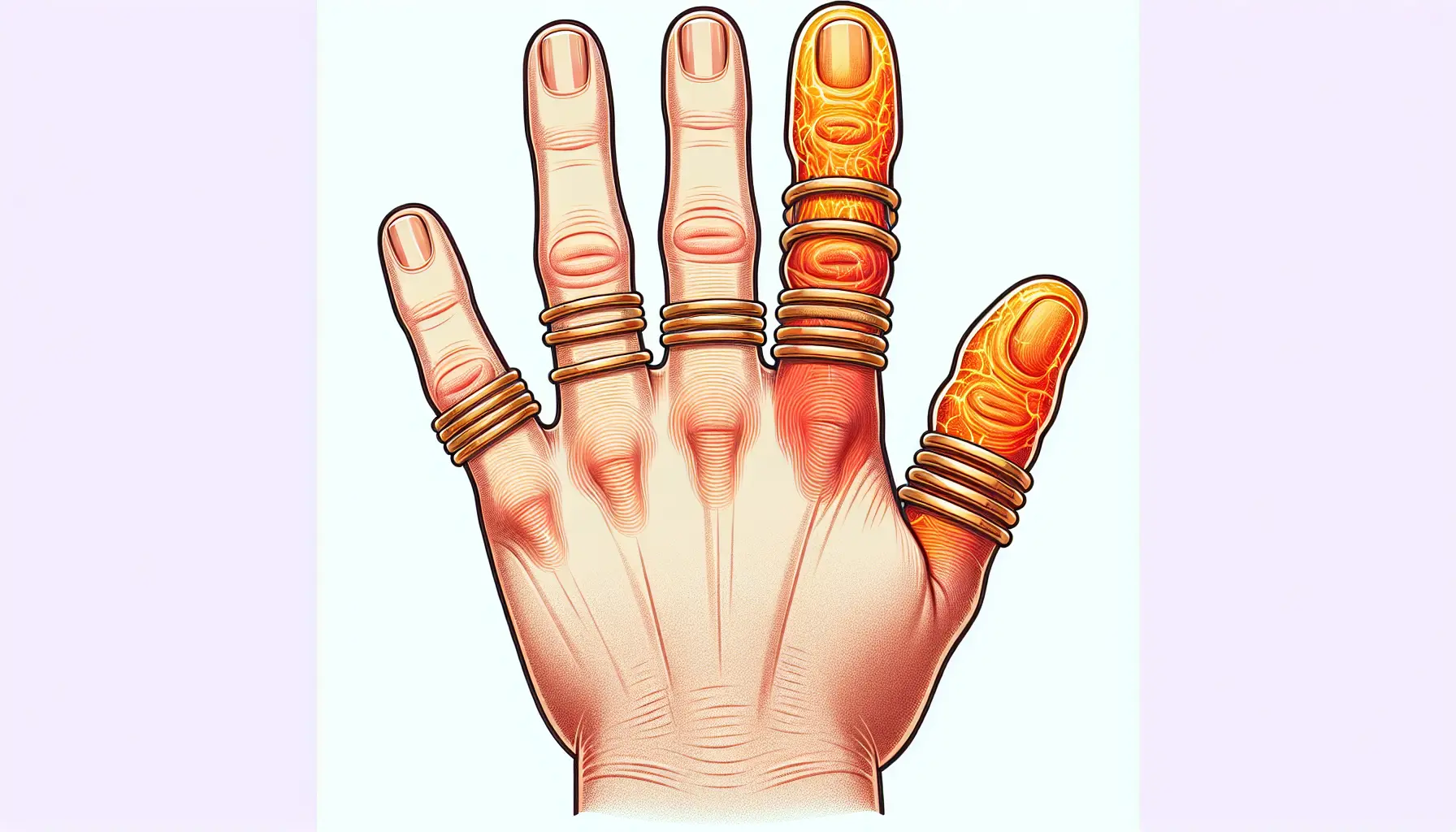A drawing of a hand with rings on it