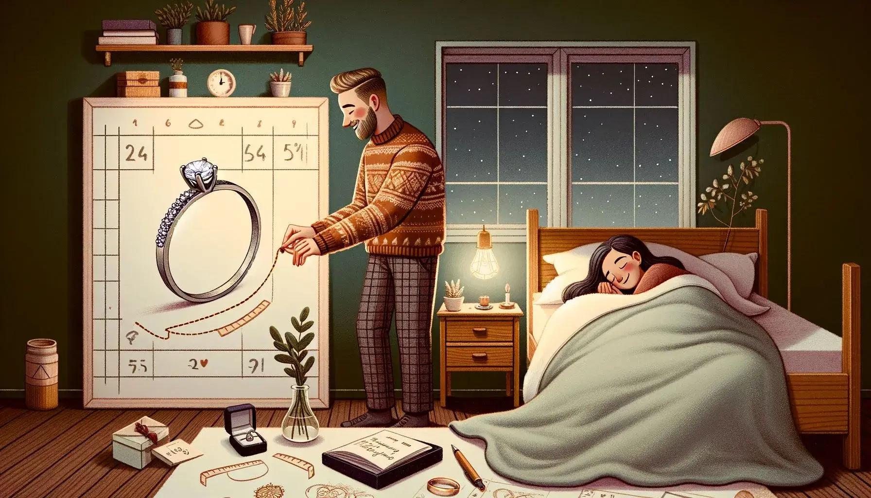 A painting of a man in bed with a ring on his finger