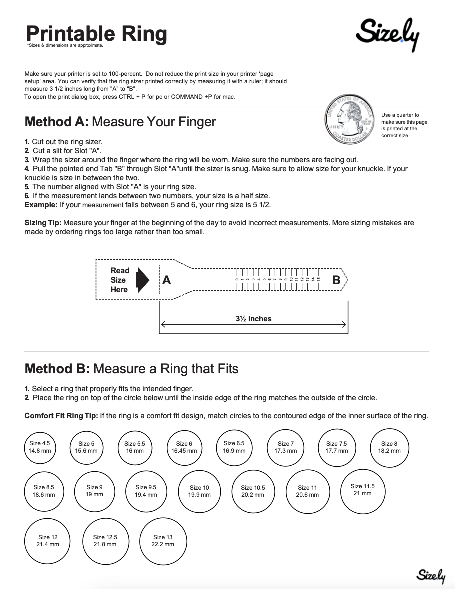 Printable Ring Size Chart 