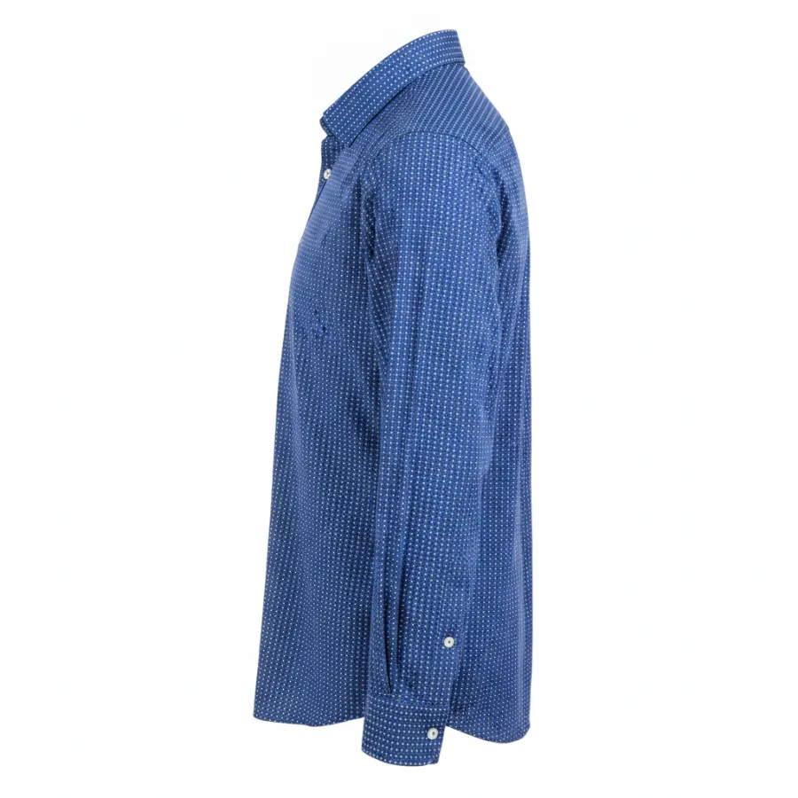 Ghost mannequin side shot of a blue check shirt
